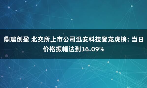 鼎瑞创盈 北交所上市公司迅安科技登龙虎榜: 当日价格振幅达到36.09%
