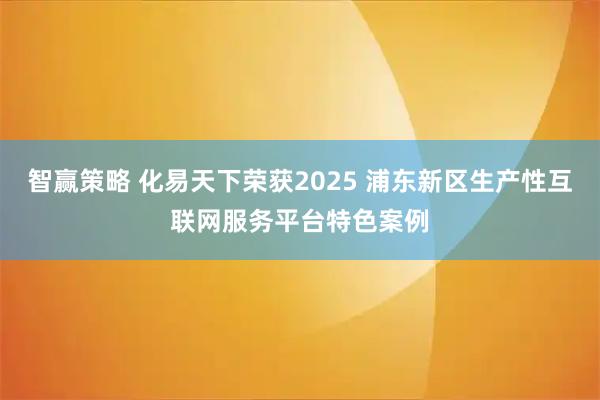 智赢策略 化易天下荣获2025 浦东新区生产性互联网服务平台特色案例